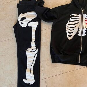 Skeleton Print Black Jacket and Pants Set medium
